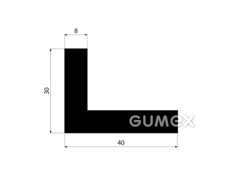 Pryžový profil tvaru "L", 30x40/8mm, 80°ShA, EPDM, -40°C/+100°C, černý